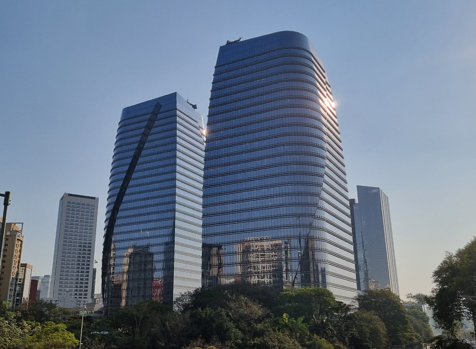 Torres de vidro e vegetação em São Paulo